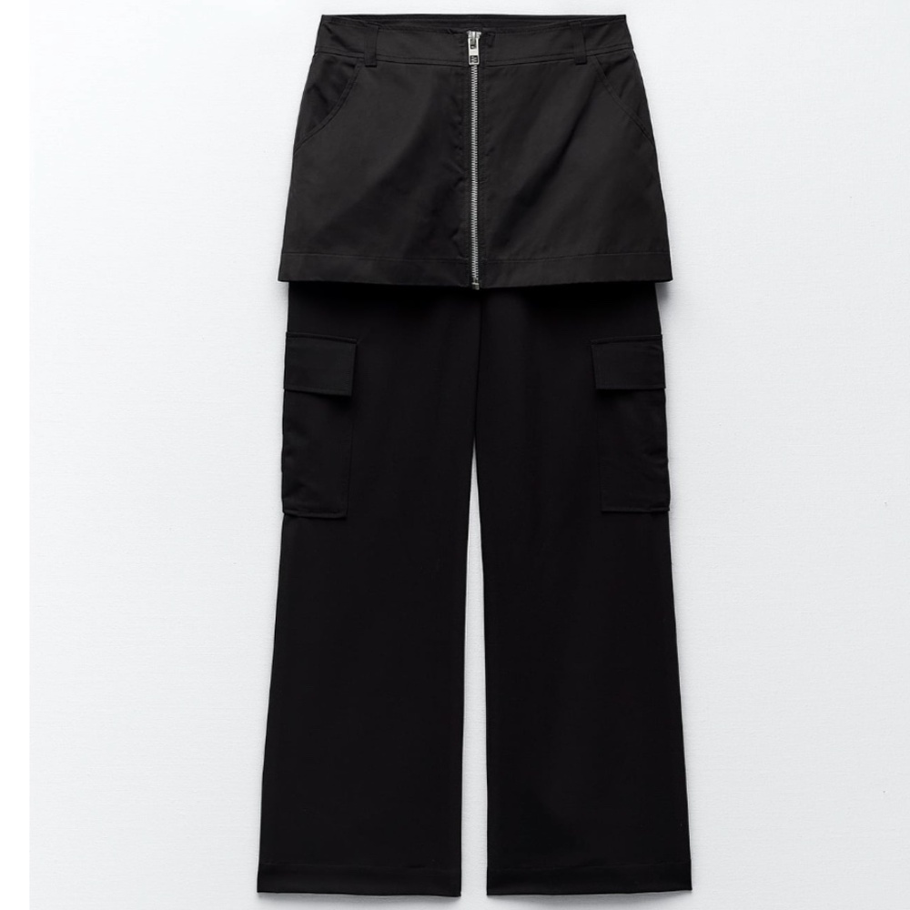 Zara black wide leg high waist skort skirt pant NWT